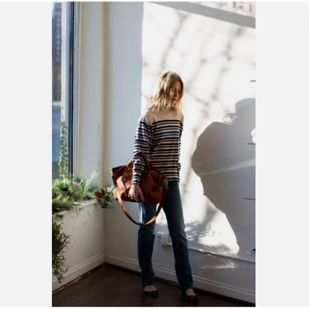 Rag & Bone Ann Sweater Large Striped Oatmeal Cotton Cashmere Luxe Quiet Luxury - Picture 12 of 12